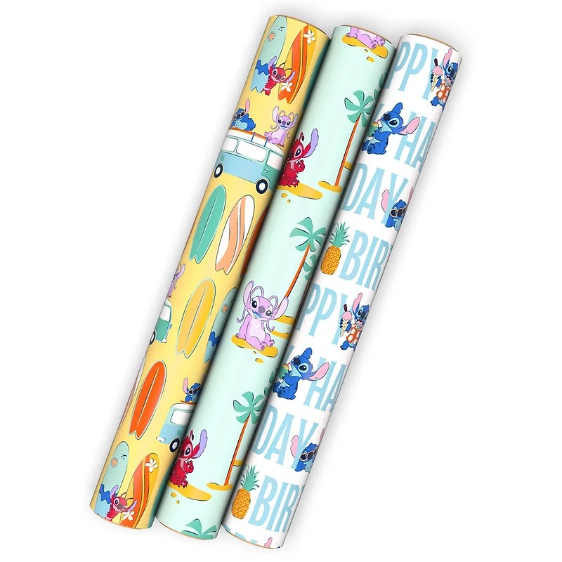 Disney Stitch and Friends 3-Pack Wrapping Paper Mini Roll Bundle, 45 sq. ft. total for only USD 11.99 | Hallmark