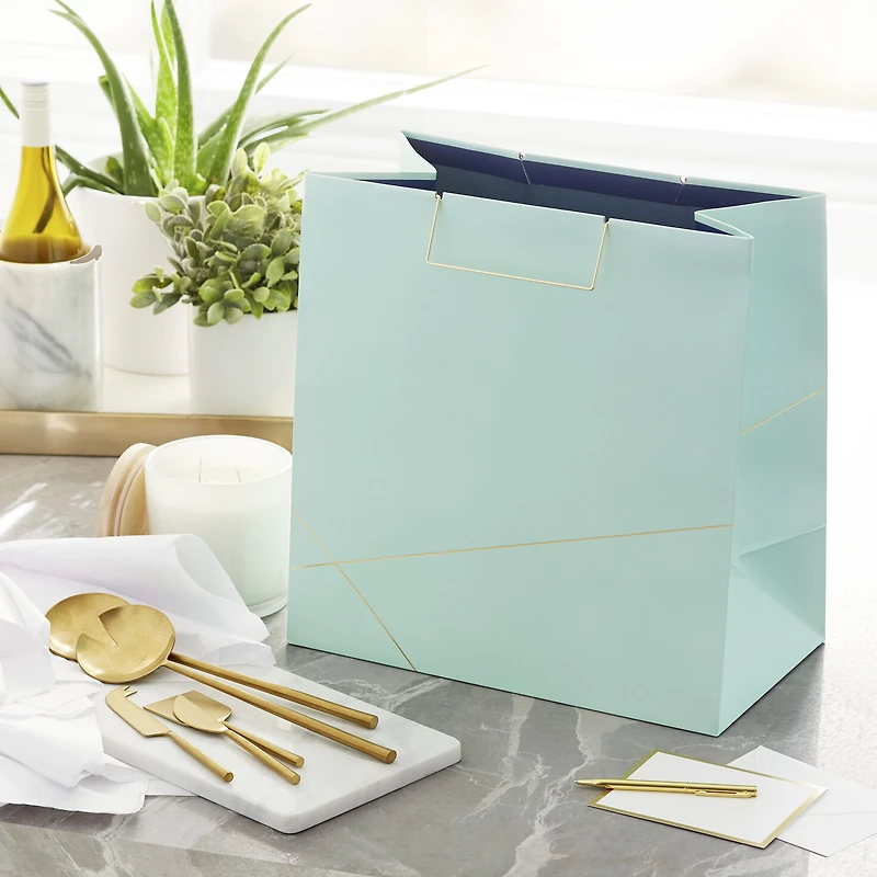 15" Mint Green With Gold Extra-Deep Square Gift Bag for only USD 7.99 | Hallmark