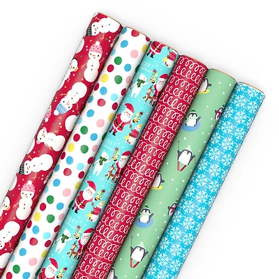 Penguins, Doodles and Polka Dots 6-Pack Assorted Christmas Wrapping Paper Roll Bundle, 180 sq. ft. total for only USD 29.99 | Hallmark