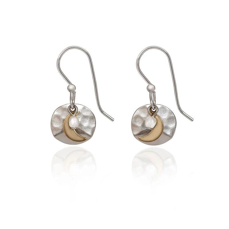 Silver Forest Crescent Moon on Hammered Disc Mixed Metal Drop Earrings for only USD 17.00 | Hallmark