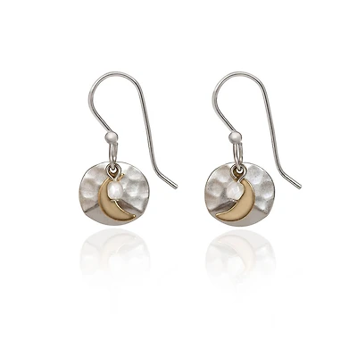 Silver Forest Crescent Moon on Hammered Disc Mixed Metal Drop Earrings for only USD 17.00 | Hallmark