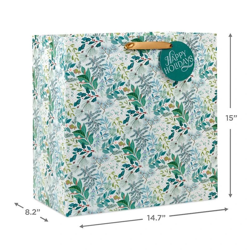15" Winter Botanicals on Light Sage Extra-Deep Holiday Gift Bag for only USD 5.99 | Hallmark