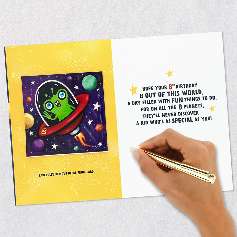 You're a Stellar Kid 8th Birthday Card With Alien Decal for only USD 4.59 | Hallmark