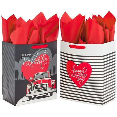 13" Stripes and Red Truck 2-Pack Large Valentine's Day Gift Bags With Tissue Paper for only USD 10.49 | Hallmark