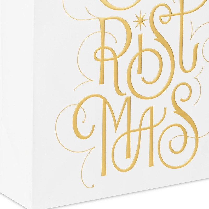 13" Merry Christmas Gold Calligraphy on White Large Gift Bag for only USD 4.99 | Hallmark