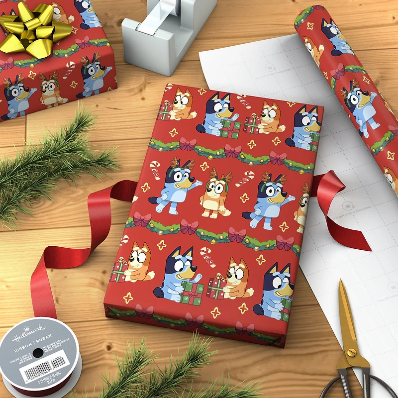 Bluey and Bingo on Red Christmas Wrapping Paper Roll, 25 sq. ft. for only USD 4.99 | Hallmark