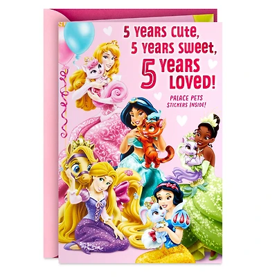 Disney Princesses Palace Pets 5th Birthday Card With Stickers for Her for only USD 3.99 | Hallmark