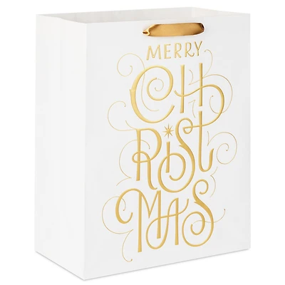 13" Merry Christmas Gold Calligraphy on White Large Gift Bag for only USD 4.99 | Hallmark