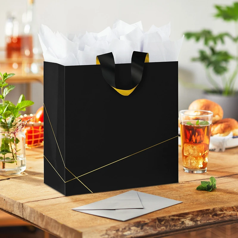 10.4" Gold Lines on Black Large Square Gift Bag for only USD 7.79 | Hallmark
