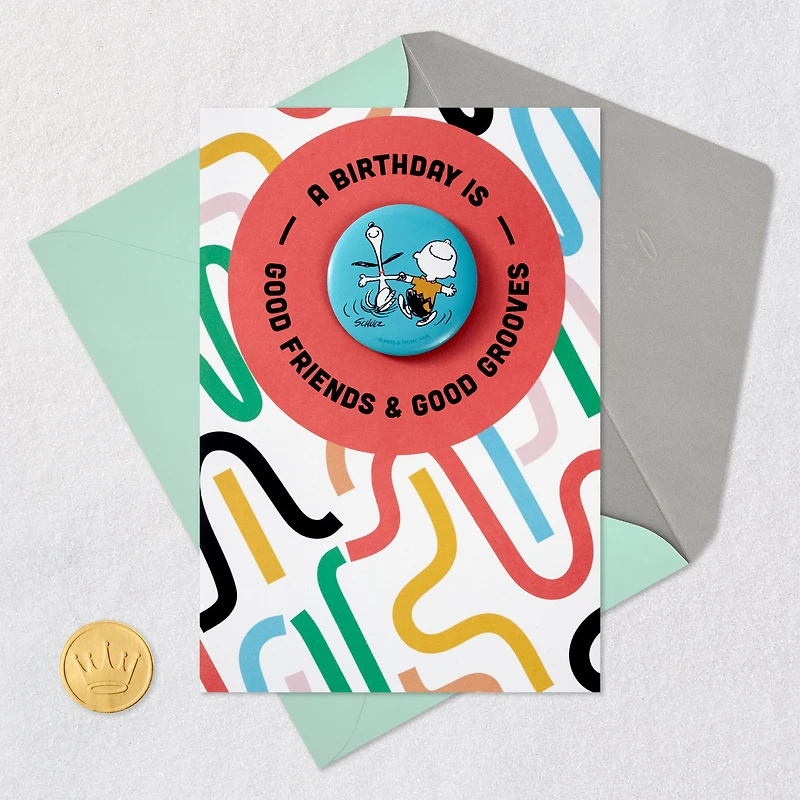 Peanuts® Charlie Brown and Snoopy Good Grooves Birthday Card With Button Pin for only USD 7.99 | Hallmark