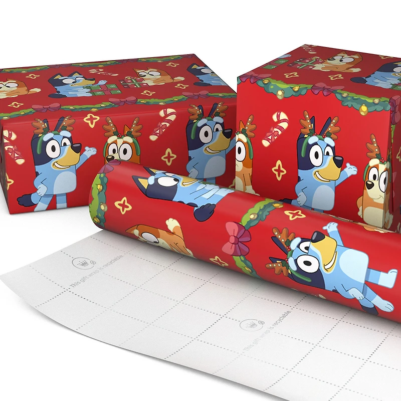 Bluey and Bingo on Red Christmas Wrapping Paper Roll, 25 sq. ft. for only USD 4.99 | Hallmark