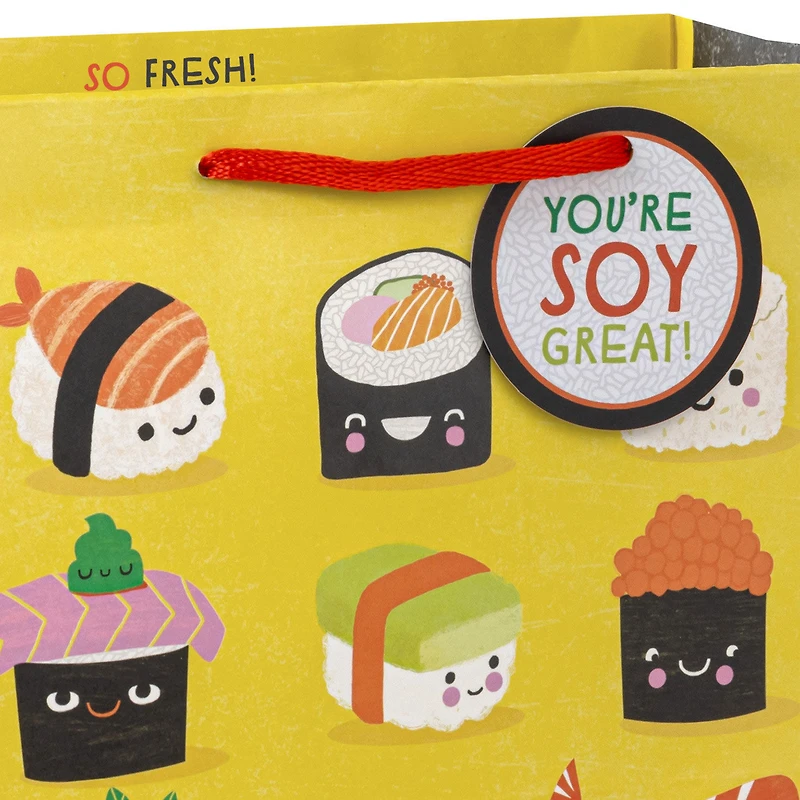 7.7" Sushi Smiles on Yellow Medium Horizontal Gift Bag for only USD 3.49 | Hallmark