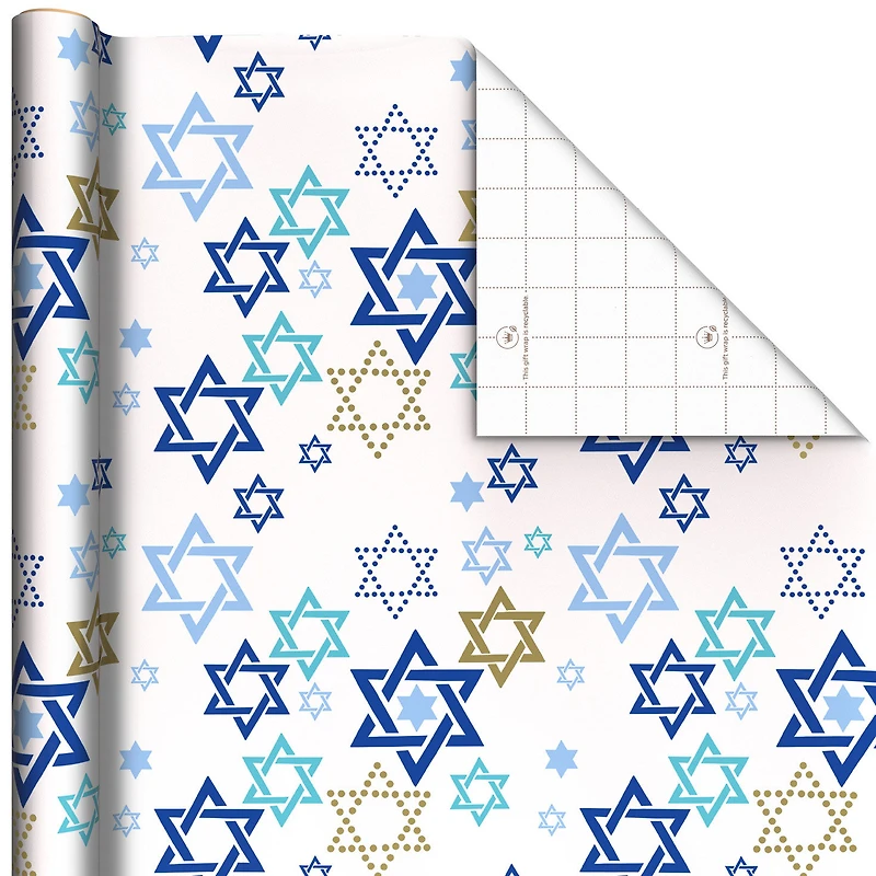 Stars of David on White Hanukkah Wrapping Paper Roll, 35 sq. ft. for only USD 4.99 | Hallmark