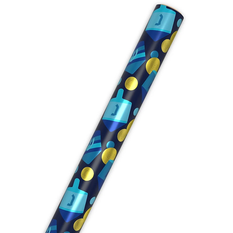 Dreidels and Gelt on Metallic Navy Hanukkah Wrapping Paper Roll, 22.5 sq. ft. for only USD 4.99 | Hallmark