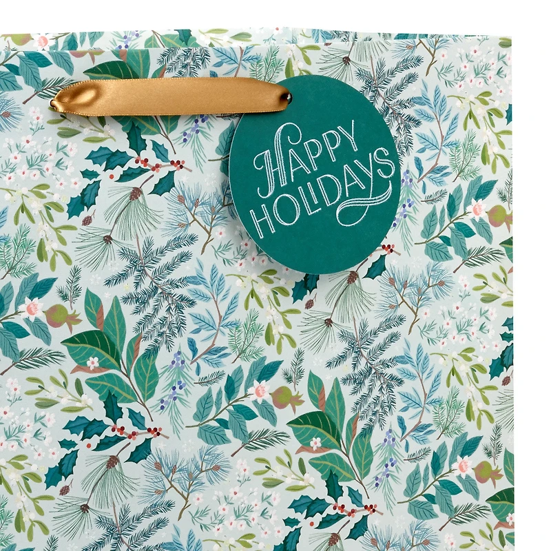 15" Winter Botanicals on Light Sage Extra-Deep Holiday Gift Bag for only USD 5.99 | Hallmark