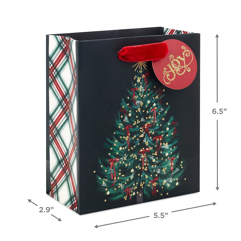 6.5" Evergreen With Red Bows on Black Small Christmas Gift Bag for only USD 3.49 | Hallmark