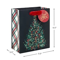 6.5" Evergreen With Red Bows on Black Small Christmas Gift Bag for only USD 3.49 | Hallmark