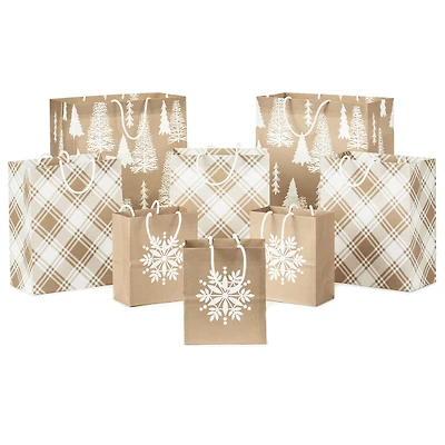 Christmas Kraft 8-Pack Holiday Gift Bags, Assorted Sizes and Designs for only USD 12.99 | Hallmark