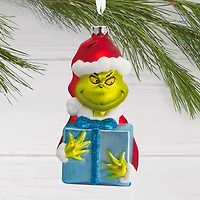 Dr. Seuss's How the Grinch Stole Christmas!™ Grinch With Present Blown Glass Hallmark Ornament for only USD 11.49 | Hallmark