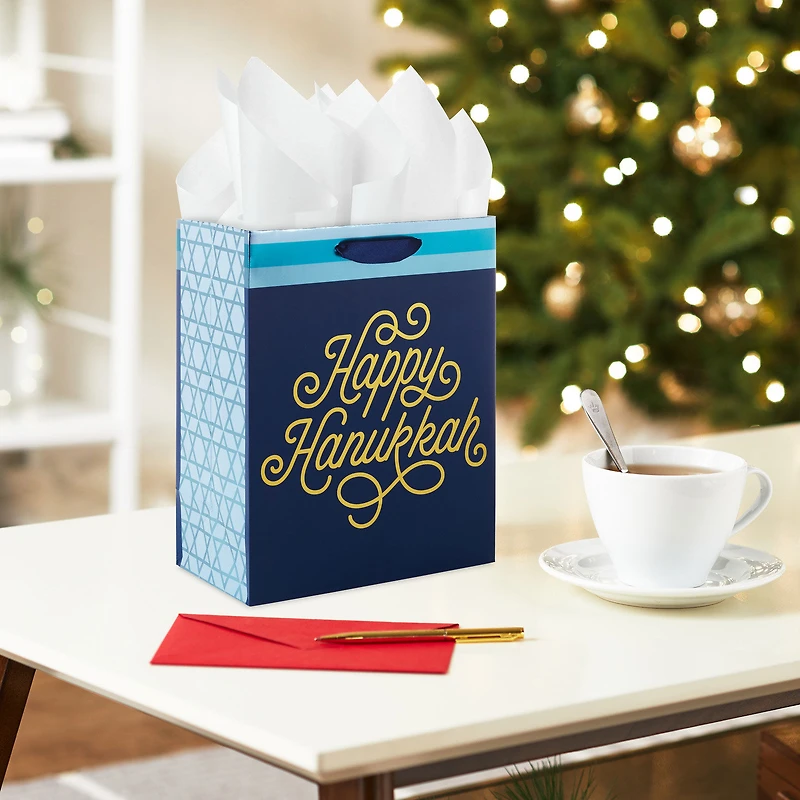 9.6" Happy Hanukkah on Navy Medium Gift Bag for only USD 3.99 | Hallmark