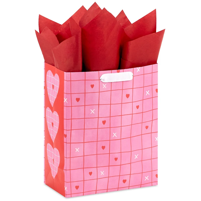 9.6" Red Grid on Pink Medium Valentine's Day Gift Bag With Tissue Paper for only USD 6.49 | Hallmark