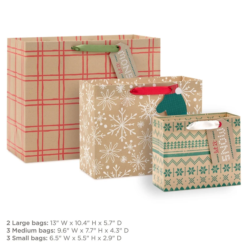 Holiday Kraft 8-Pack Assorted Horizontal Gift Bag Bundle With 8 Tags for only USD 15.99 | Hallmark