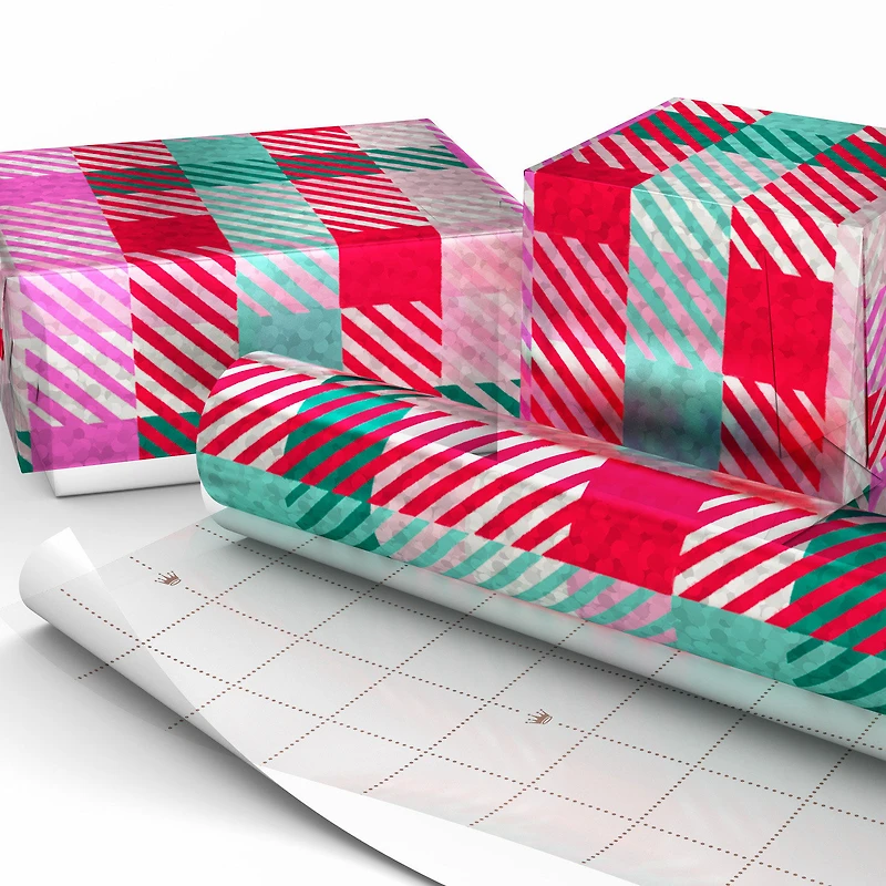 Vibrant Holographic Plaid Holiday Wrapping Paper Roll, 22.5 sq. ft. for only USD 4.99 | Hallmark