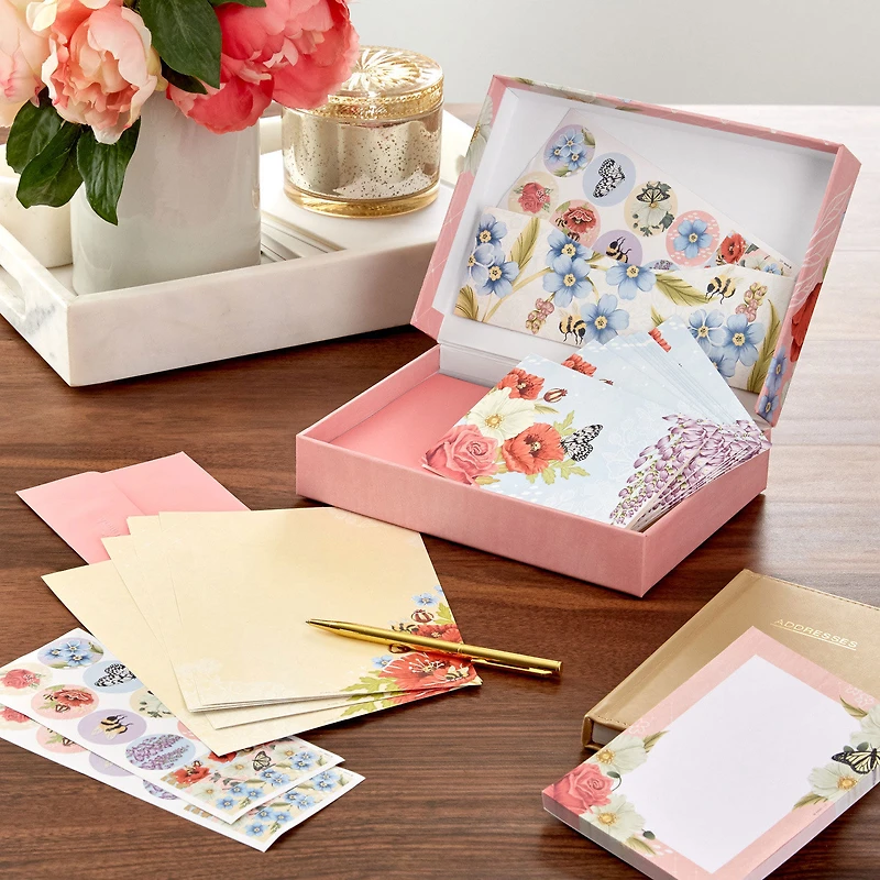 Pink Floral Stationery Set and Desk Organizer Box for only USD 14.99 | Hallmark