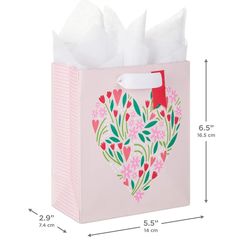 6.5" Heart-Shaped Flowers on Pink Small Valentine's Day Gift Bag With Tissue Paper for only USD 4.99 | Hallmark