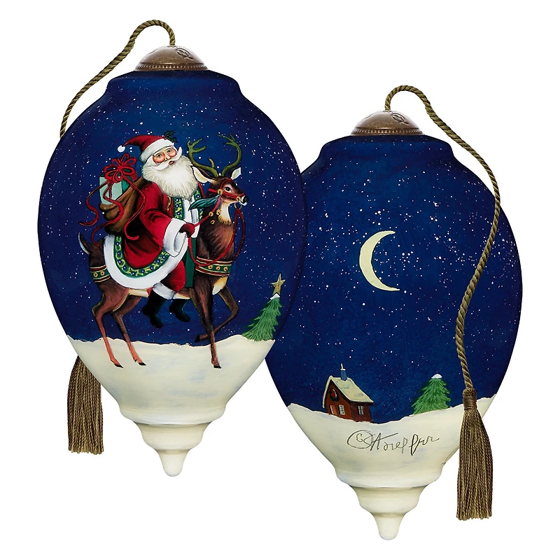 Ne'Qwa Art Jingle All the Way Santa and Reindeer Glass Christmas Ornament for only USD 55.00 | Hallmark