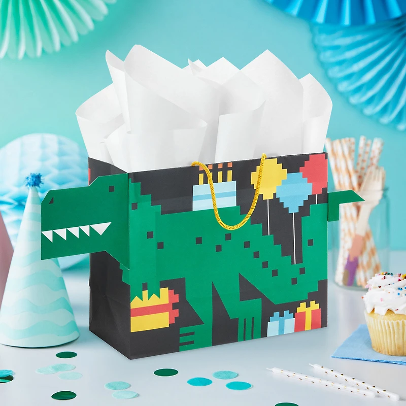 7.7" 8-Bit Dinosaur Medium Horizontal Birthday Gift Bag for only USD 3.99 | Hallmark