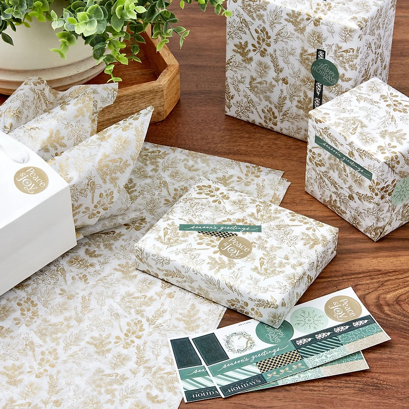 Gold Toile Holiday Tissue Paper With Stickers, 10 sheets for only USD 4.99 | Hallmark