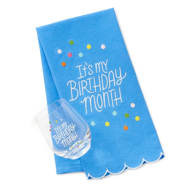 Birthday Month Tea Towel and Wine Glass Bundle for only USD 28.99 | Hallmark