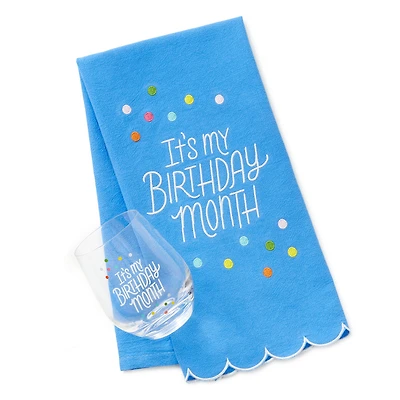 Birthday Month Tea Towel and Wine Glass Bundle for only USD 28.99 | Hallmark