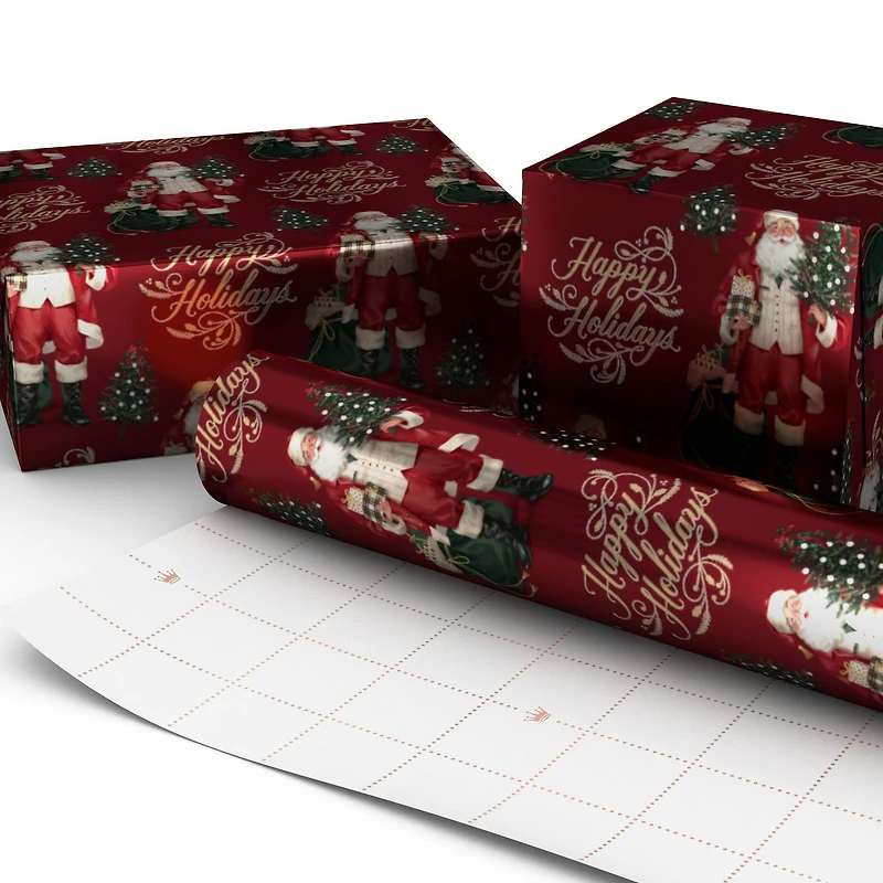 Happy Holidays Santa Metallic Burgundy Wrapping Paper Roll, 22.5 sq. ft. for only USD 4.99 | Hallmark
