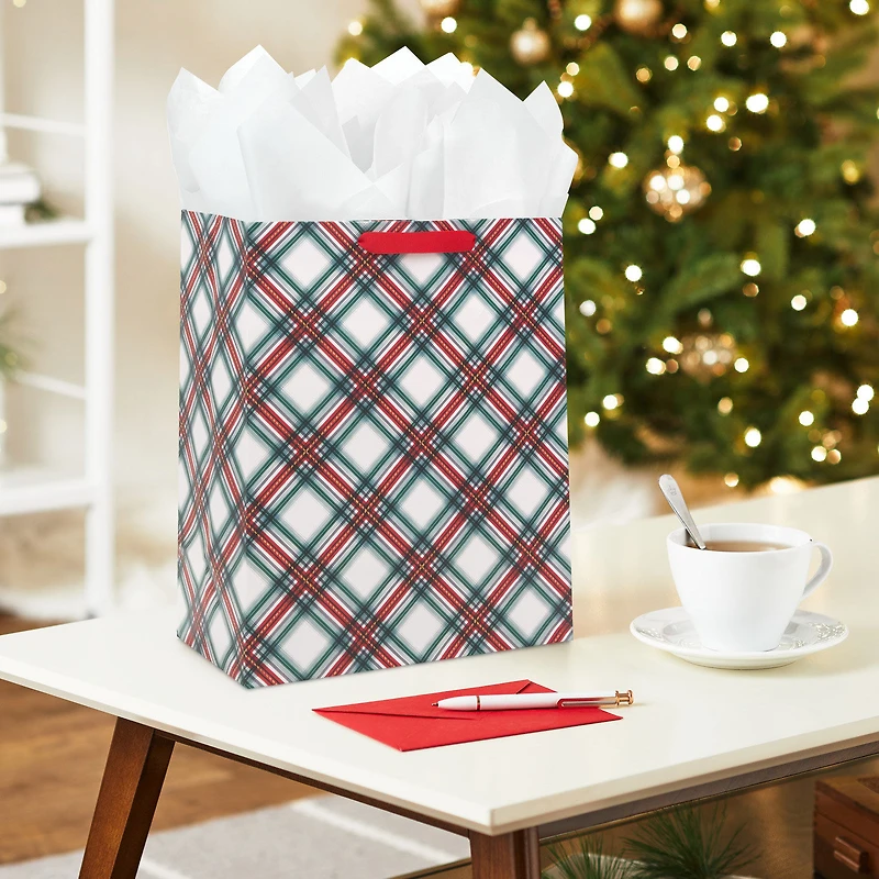 13" Festive Red and Green Plaid Large Holiday Gift Bag for only USD 4.49 | Hallmark
