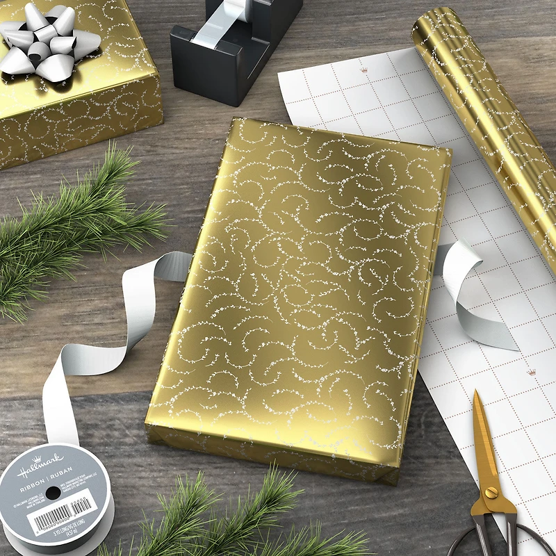 Gold Filigree Metallic Christmas Wrapping Paper Roll, 22.5 sq. ft. for only USD 4.99 | Hallmark
