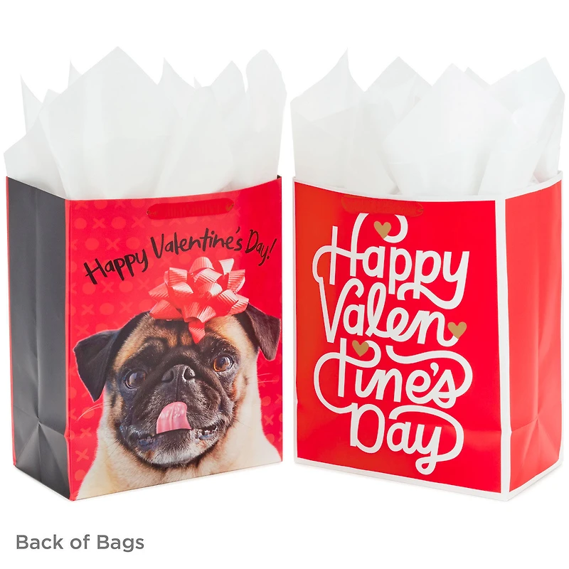 13" Pug and Happy Valentine's Day 2-Pack Large Gift Bags With Tissue Paper for only USD 9.99 | Hallmark