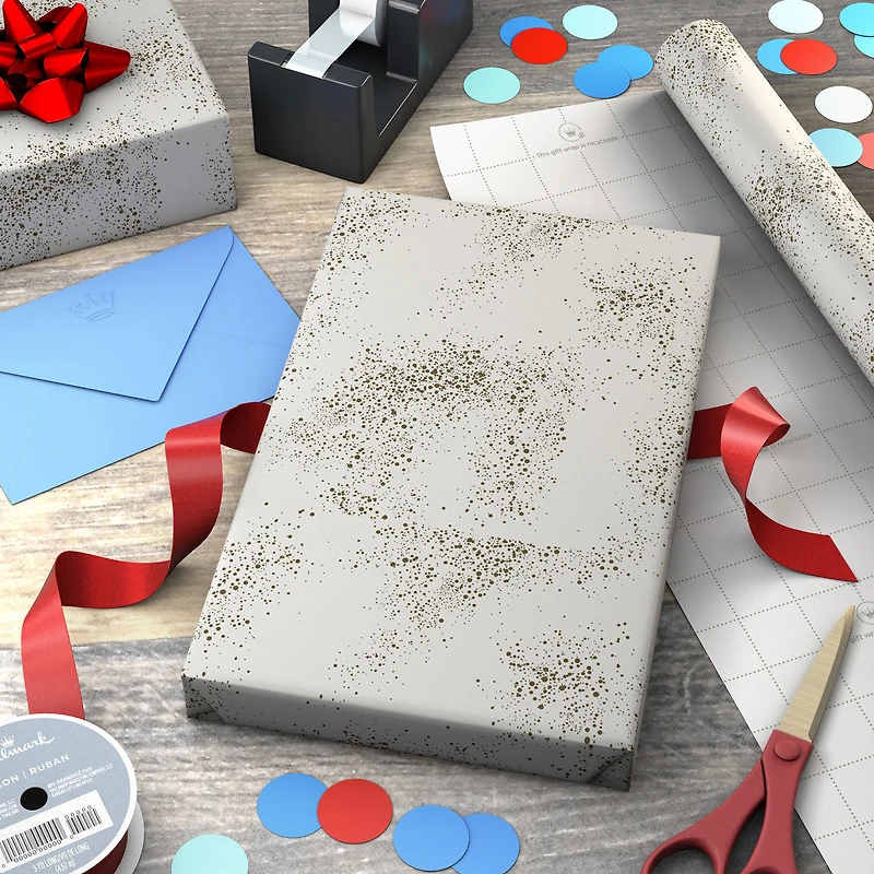 Gold Paint Splatter on Cream Wrapping Paper, 20 sq. ft. for only USD 4.99 | Hallmark