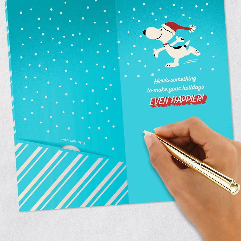 Peanuts® Dancing Snoopy on Blue Money Holder Christmas Card for only USD 2.99 | Hallmark
