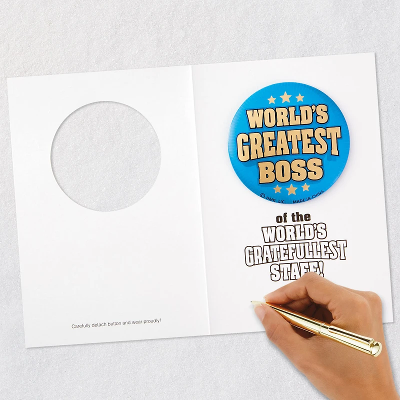 World's Greatest Boss Funny Boss's Day Card From All With Button for only USD 5.99 | Hallmark