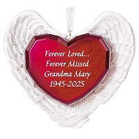 Forever Loved Memorial Heart and Angel Wings Personalized Ornament