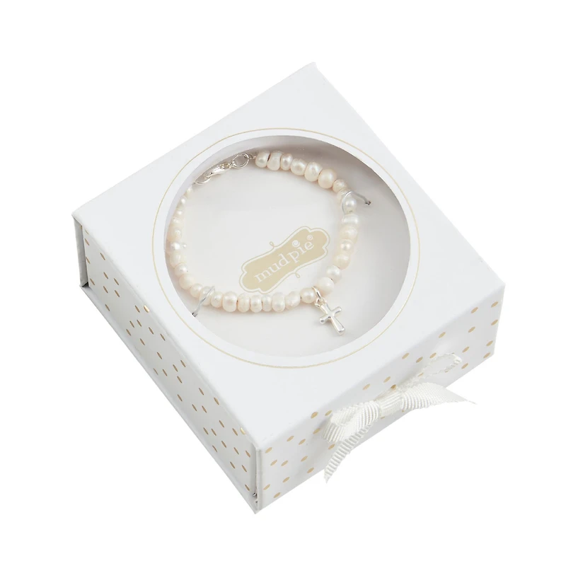 Mud Pie Silver Cross Pearl Bracelet for Toddler for only USD 25.00 | Hallmark