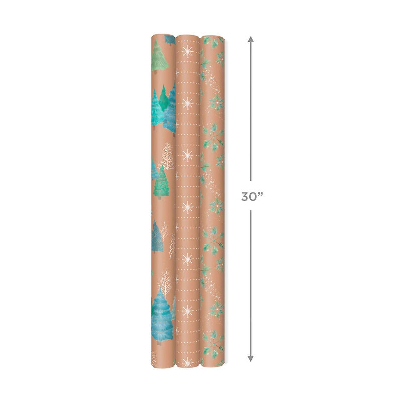Winter Nature Kraft Prints 3-Pack Christmas Wrapping Paper, 90 sq. ft. for only USD 16.99 | Hallmark