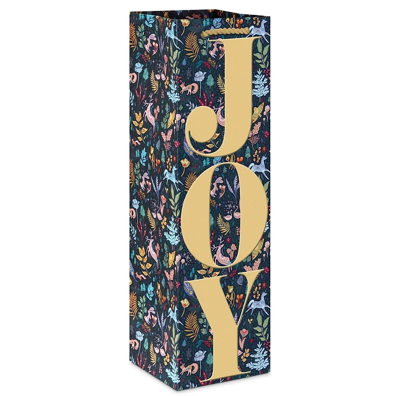 13" Joy on Navy Floral Holiday Wine Gift Bag for only USD 3.49 | Hallmark