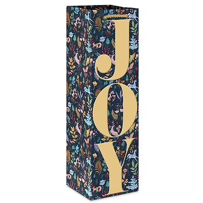 13" Joy on Navy Floral Holiday Wine Gift Bag for only USD 3.49 | Hallmark