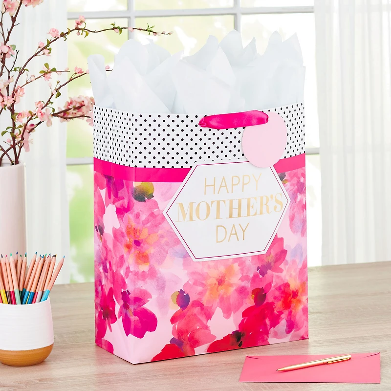 15.5" Fuchsia Floral XL Mother's Day Gift Bag With Tissue for only USD 6.99 | Hallmark