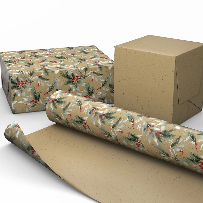 Kraft Greenery/Brown Flecks Holiday Reversible Wrapping Paper Roll, 22.5 sq. ft. for only USD 4.99 | Hallmark