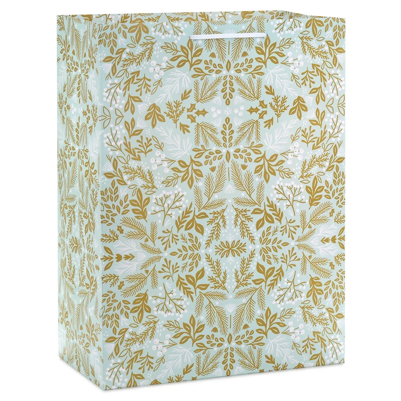 20" Gold Winter Floral on Light Blue Jumbo Christmas Gift Bag for only USD 5.99 | Hallmark