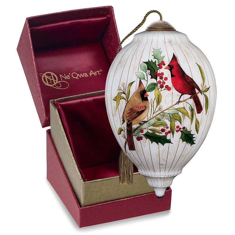 Ne'Qwa Art Happy Holly-Days to You Cardinals Glass Christmas Ornament for only USD 55.00 | Hallmark